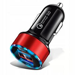 Szybka ładowarka samochodowa LED Quick Charge 3.0 - Czerwona
