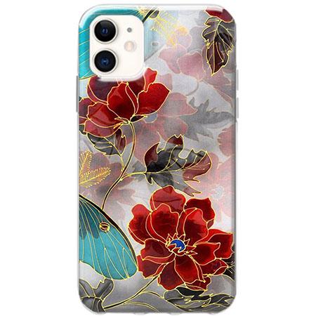 Etui na telefon Slim Case - Czerwone kwiaty pozłacane