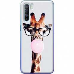 Etui na OPPO Reno 3 Żyrafa w okularach z gumą