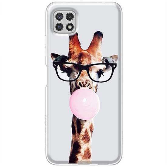 Etui na Samsung Galaxy A22 5G Żyrafa w okularach z gumą