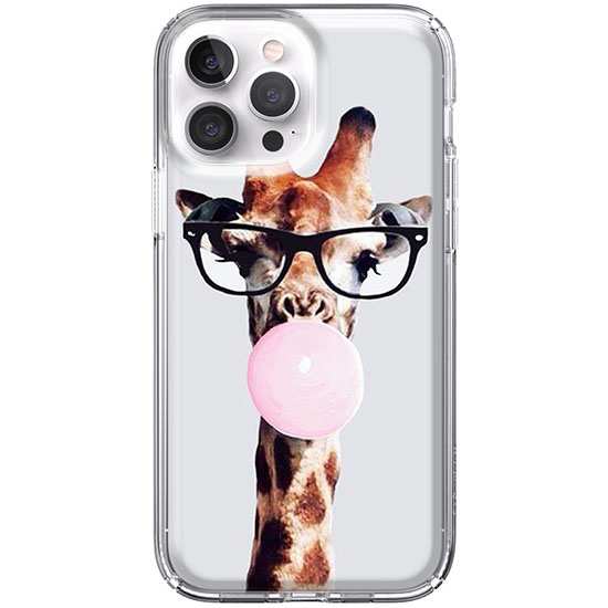 Etui na telefon iPhone 13 Pro Max Żyrafa w okularach z gumą