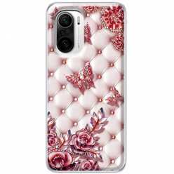 Etui na telefon Xiaomi Poco F3 Motyle z różami Glamour