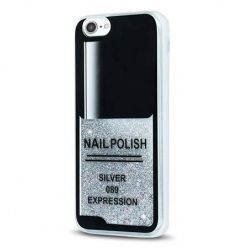 Etui na iPhone SE 2022 z ruchomym płynem w środku Nails - srebrny. PROMOCJA !!!