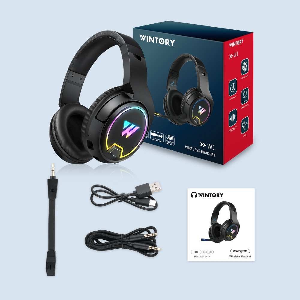 Słuchawki Bezprzewodowe Gamingowe 3D Stereo Sound z Mikrofonem Wintory W1 Czarne