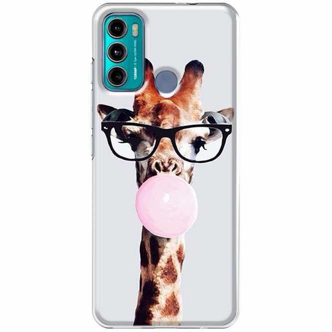 Etui na Motorola Moto G60 - Żyrafa w okularach z gumą