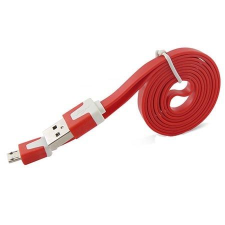 Płaski kabel do ładowania micro USB 1m - Czerwony.