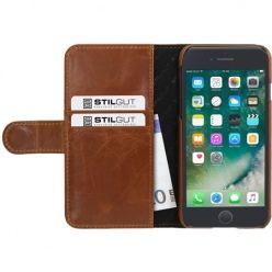 Etui na iPhone 7 Stilgut skórzany portfel z klapką na karty kredytowe - brązowy