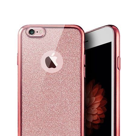 iPhone 8 etui Brokat silikonowe platynowane SLIM tpu - Różowy.