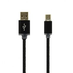 Kabel USB Typ-C pleciony nylon premium 1m - Czarny.