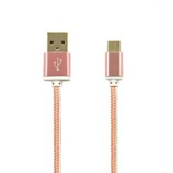 Kabel USB Typ-C pleciony nylon 1m - Różowy.