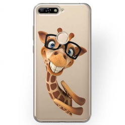 Etui na Huawei Y7 Prime 2018 - Wesoła żyrafa w okularach.