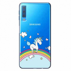 Etui na Samsung Galaxy A7 2018 - Jednorożec na tęczy.