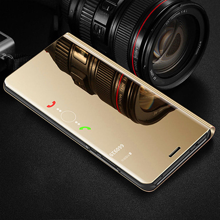 Etui na Huawei P20 Lite - Flip Clear View z klapką - Złoty.