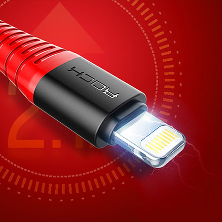 Rock Premium pleciony kabel Lihtning iPhone, iPad - 2m - Czerwony