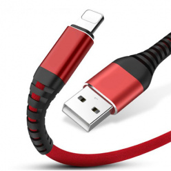 Kabel ładowarka iPhone pleciony Lightning Fast Charge 3.1A - Czerwony 2m